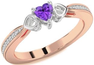 Diamond Amethyst Platinum & Rose Gold Heart Promise Ring