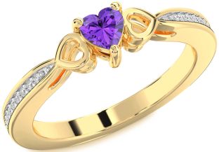 Diamond Amethyst Gold Heart Promise Ring
