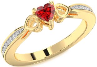 Diamond Ruby Gold Heart Promise Ring