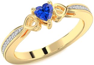 Diamond Blue Sapphire Gold Heart Promise Ring