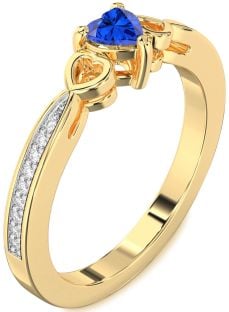 Diamond Blue Sapphire Gold Heart Promise Ring