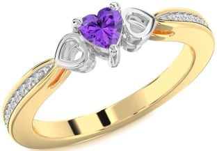Diamond Amethyst Platinum & Yellow Gold Heart Promise Ring