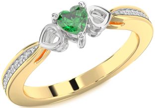 Diamond Emerald White Yellow Gold Heart Promise Ring