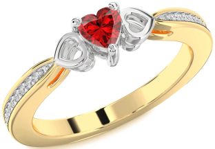 Diamond Ruby White Yellow Gold Heart Promise Ring