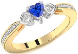 Diamond Blue Sapphire Gold Silver Heart Promise Ring