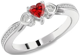Diamond Ruby Silver Heart Promise Ring