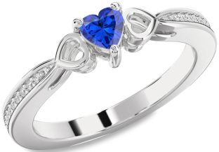 Diamond Blue Sapphire White Gold Heart Promise Ring
