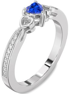 Diamond Blue Sapphire Platinum Heart Promise Ring