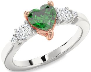 Diamond Emerald White Rose Gold Heart Solitaire Engagement Ring