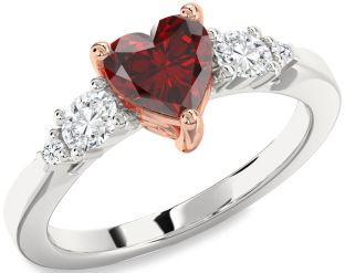 Diamond Amethyst Platinum & Rose Gold Heart Three Stone Engagement Ring