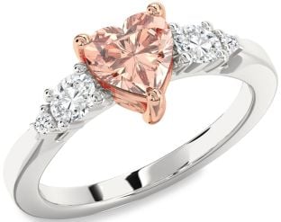 Diamond Amethyst Platinum & Rose Gold Heart Three Stone Engagement Ring