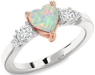 Diamond Amethyst Platinum & Rose Gold Heart Three Stone Engagement Ring