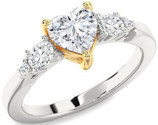 Diamond Silver & 10K gold Heart Solitaire Engagement Ring