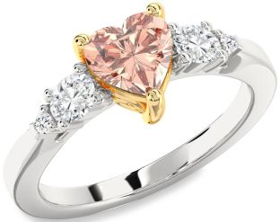 Diamond Amethyst Platinum & Yellow Gold Heart Three Stone Engagement Ring