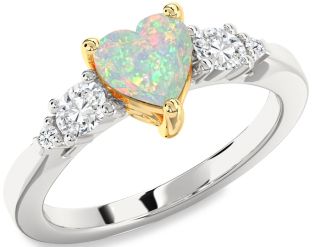 Diamond Amethyst Platinum & Yellow Gold Heart Three Stone Engagement Ring