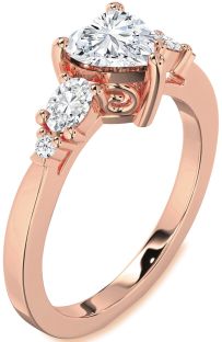 Diamond Rose Gold Heart Three Stone Engagement Ring