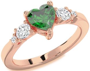 Diamond Emerald Rose Gold Heart Solitaire Engagement Ring