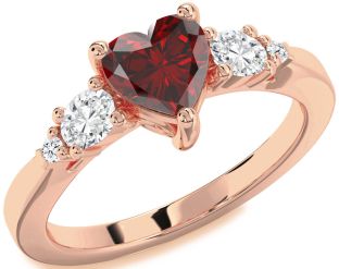 Diamond Amethyst Rose Gold Heart Three Stone Engagement Ring