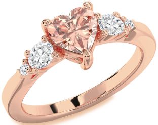 Diamond Amethyst Rose Gold Heart Three Stone Engagement Ring