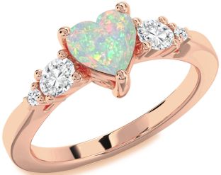 Diamond Amethyst Rose Gold Heart Three Stone Engagement Ring