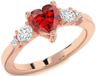 Diamond Ruby Rose Gold Heart Solitaire Engagement Ring