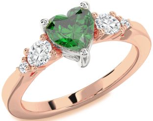 Diamond Emerald Platinum & Rose Gold Heart Solitaire Engagement Ring