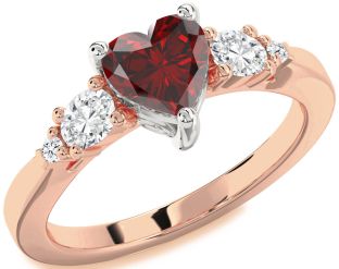 Diamond Amethyst Platinum & Rose Gold Heart Three Stone Engagement Ring