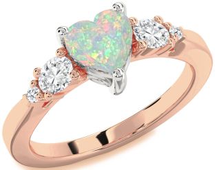 Diamond Amethyst Platinum & Rose Gold Heart Three Stone Engagement Ring