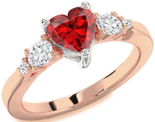 Diamond Ruby White Rose Gold Heart Solitaire Engagement Ring
