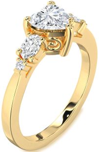 Diamond Gold Heart Three Stone Engagement Ring