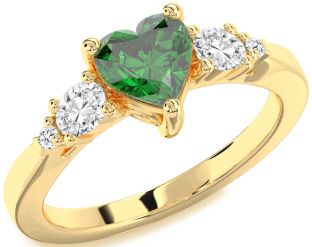 Diamond Emerald Gold Heart Solitaire Engagement Ring