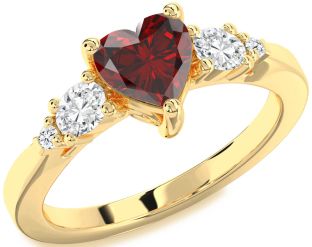 Diamond Amethyst Gold Heart Three Stone Engagement Ring