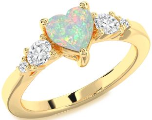 Diamond Amethyst Gold Heart Three Stone Engagement Ring