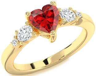 Diamond Ruby Gold Heart Solitaire Engagement Ring