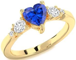 Diamond Blue Sapphire Gold Heart Solitaire Engagement Ring