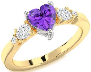 Diamond Amethyst Platinum & Yellow Gold Heart Three Stone Engagement Ring
