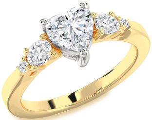 Diamond White Yellow Gold Heart Solitaire Engagement Ring