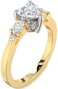 Diamond White Yellow Gold Heart Three Stone Engagement Ring