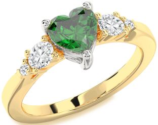 Diamond Emerald White Yellow Gold Heart Solitaire Engagement Ring