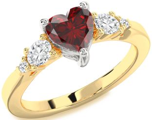 Diamond Amethyst Platinum & Yellow Gold Heart Three Stone Engagement Ring