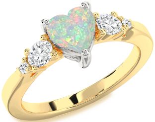 Diamond Amethyst Platinum & Yellow Gold Heart Three Stone Engagement Ring