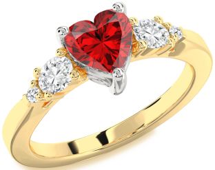 Diamond Ruby White Yellow Gold Heart Solitaire Engagement Ring