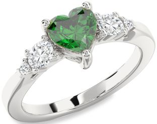 Diamond Emerald White Gold Heart Solitaire Engagement Ring