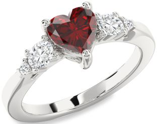 Diamond Amethyst Platinum Heart Three Stone Engagement Ring