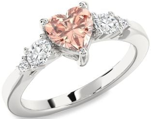 Diamond Amethyst Platinum Heart Three Stone Engagement Ring