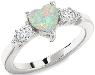 Diamond Amethyst Platinum Heart Three Stone Engagement Ring