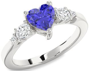 Diamond Amethyst Platinum Heart Three Stone Engagement Ring