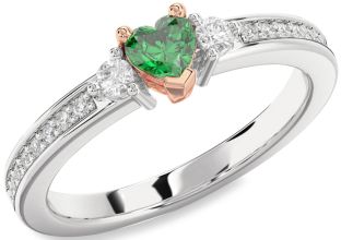 Diamond Emerald White Rose Gold Heart Promise Ring