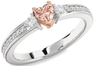 Diamond Amethyst Platinum & Rose Gold Heart Three Stone Engagement Ring
