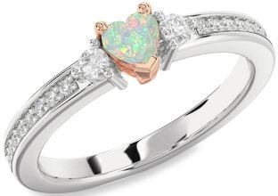 Diamond Amethyst Platinum & Rose Gold Heart Three Stone Engagement Ring